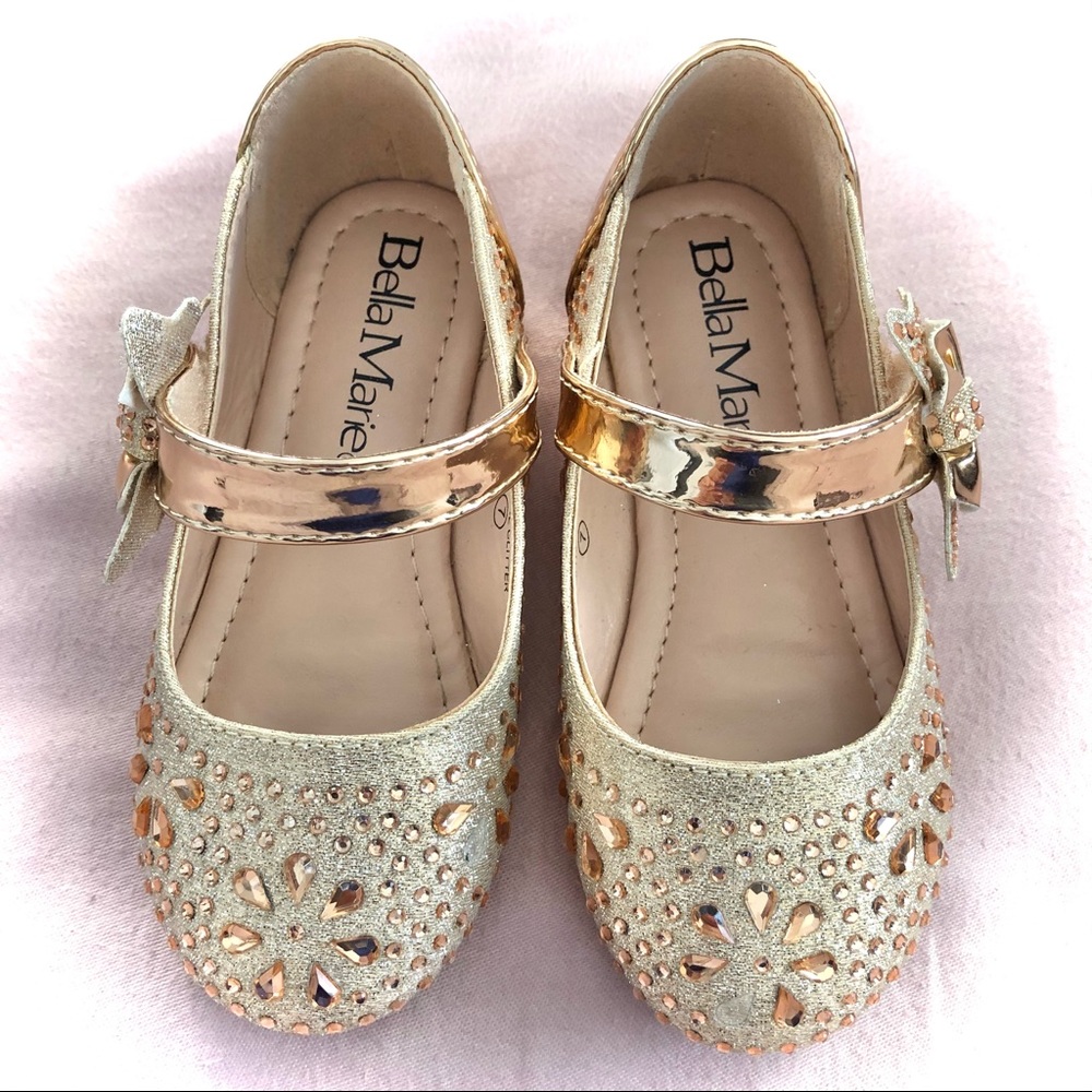 Bella Marie Rose Gold Diamanté Ballet Flats Size 7 Toddler Girls